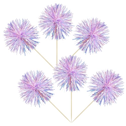 30Pcs Foil Firework Cupcake Toppers Party Birthday Cake Toppers Supplies Sparkle Tinsel Cocktail Fruit Toothpick for Birthday Wedding Graduation Party Purple (30 Count)