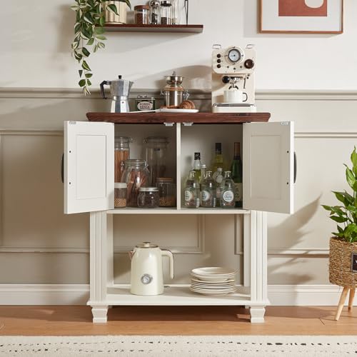 Farmhouse Coffee Bar Cabinet with Open Shelf