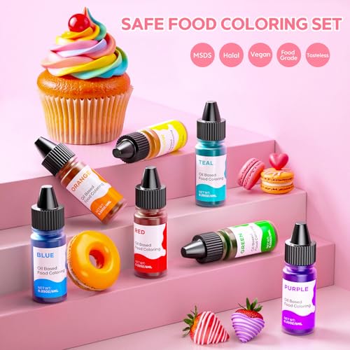 Oil Based Food Coloring for Chocolate Rainbow Oil Edible Food Dye Set for Halloween Baking Royal Icing Cookie Supplies Gluten Free 7x6ml Food Grade Food Color Kit