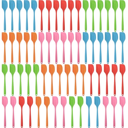 65 Pcs Mini Silicone Spatulas Bulk 8.3 Inch Heat Resistant Scrapers Rubber Spatulas Seamless Design Non Stick Flexible for Kitchen Use Cooking Baking Mixing (65 Count)