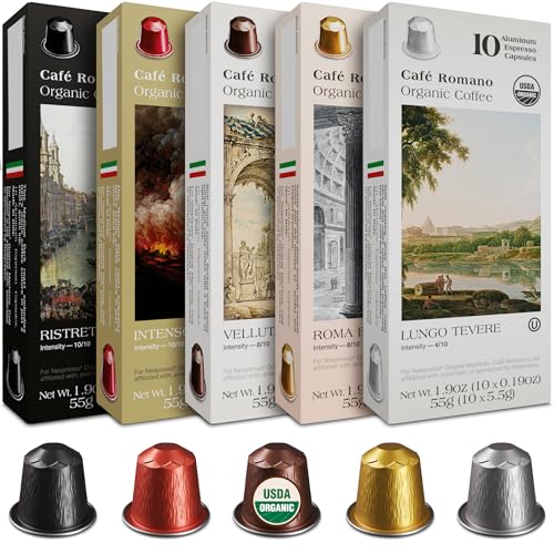 Organic USDA Café Romano Coffee Aluminum Espresso Pods For Nespresso Original Machine 100 Pack Italian Espresso Coffee (100 Count)