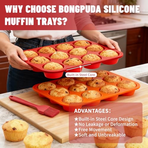 Silicone Muffin Pan with Metal Reinforced Frame (3 Count)