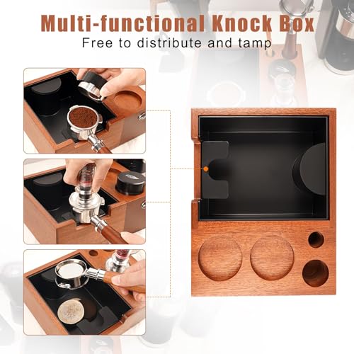 51/53/54/58mm Espresso Knock Box, Sandywood Coffee Station, Tamper Tools, Distributor, Portafilter & Puck Screen Accessories, Natural Sandywood Station Base