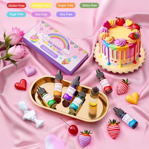 Oil Based Food Coloring for Chocolate Rainbow Oil Edible Food Dye Set for Halloween Baking Royal Icing Cookie Supplies Gluten Free 7x6ml Food Grade Food Color Kit