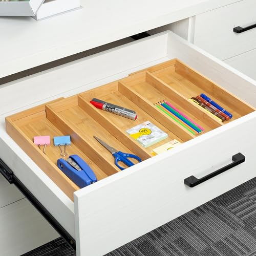 Bamboo Expandable Kitchen Drawer Organizer Silverware Utensil Tray
