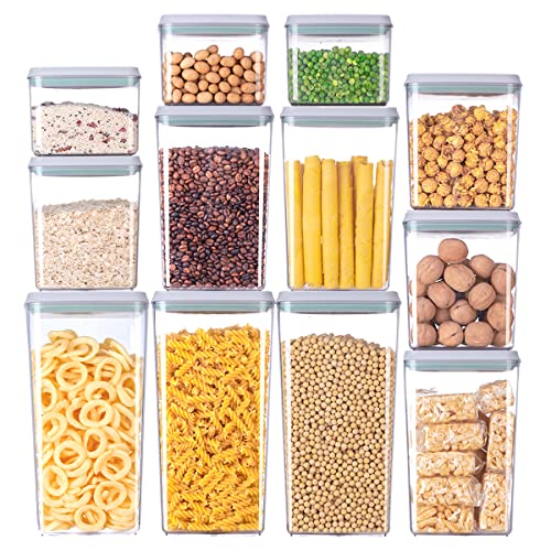 12 Pcs Pop Airtight Food Storage Containers with Lids for Kitchen Pantry Organization Stackable Cereal Snacks Flour Sugar Coffee Spaghetti