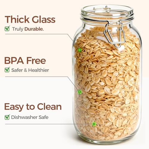 Large Glass Mason Jars with Airtight Lids Half Gallon 3 Pack Bulk (3 Count)
