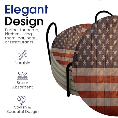 USA American Flag United States Round Coasters Set of 6