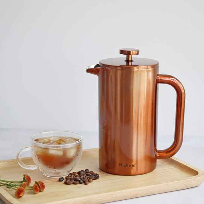 8-Cup Double Wall Insulated Stainless Steel French Coffee Press, 32-Ounce Durable Coffee Tea Maker with Stainless Steel Plunger, Copper