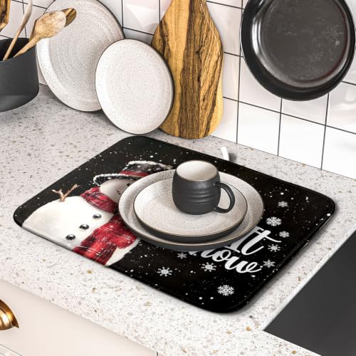 Winter Snowflakes Dish Drying Mat for Kitchen Counter