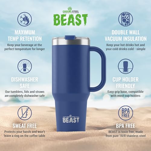 Beast 50 oz Tumbler with Handle Stainless Steel Vacuum Insulated Coffee Ice Cup Double Wall Travel Flask