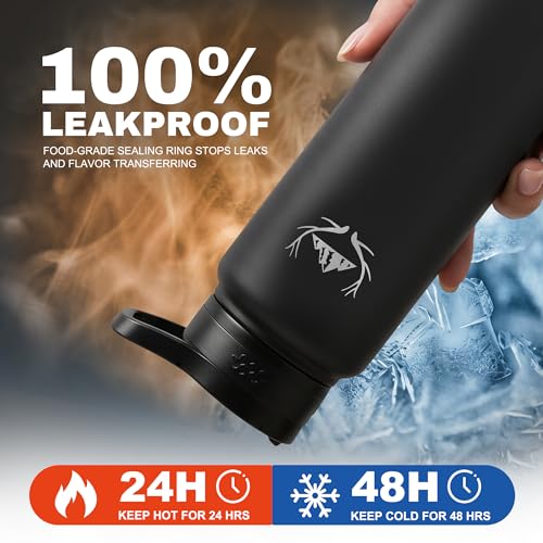 24 oz Insulated Water Bottle with Carrier Bag & 3 Lids