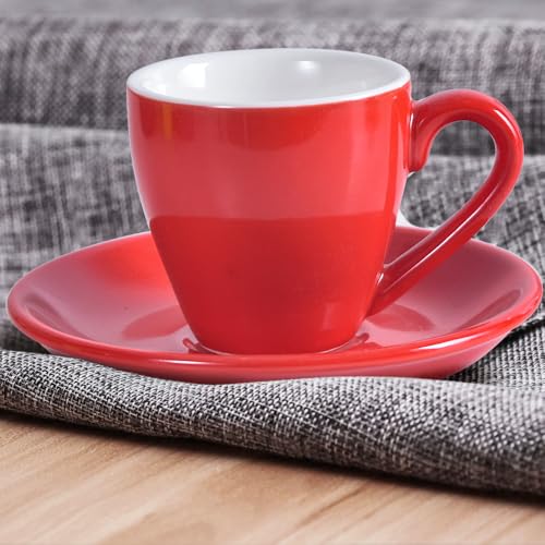 Porcelain Espresso Shot Cup Set with Saucers and Stainless Steel Spoons (4 Count)