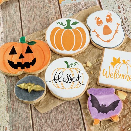 45Pieces Christmas Halloween Fall Thanksgiving Cookie Stencils Reusable Holiday DIY Baking Cake Templates Stencil for Food Dessert Craft