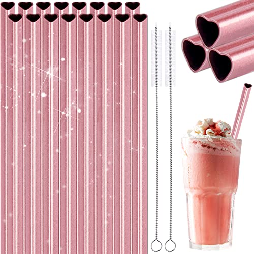 8.5” Heart Shaped Stainless Steel Straws Fit for Smoothie (16 Count)