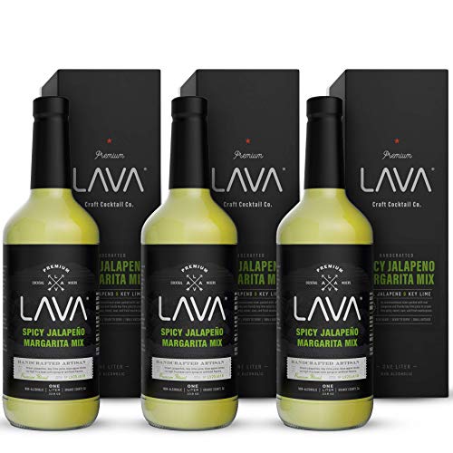3 Pack) LAVA Premium Spicy Jalapeño Margarita Mix by LAVA Craft Cocktail Co., Made with Real Jalapeños, Agave Nectar, Key Limes, Lots of Flavor and Ready to Use (33.8 Fl Oz)