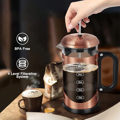 34 Ounce French Press Coffee Maker Copper Stainless Steel Coffee Press