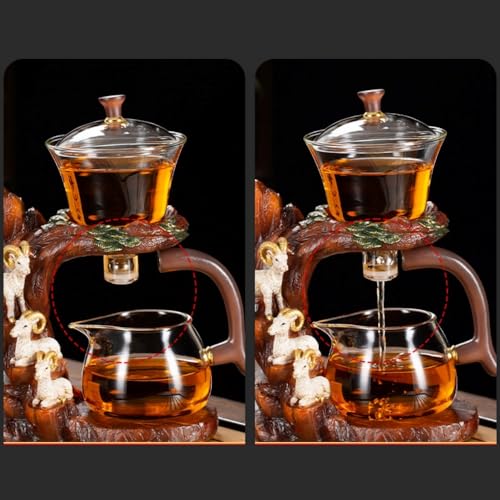 Glass Teapot Set with Infuser Semi Automatic Tea Set Lazy Kungfu Attraction Drip Rotating Magic Teapot Set