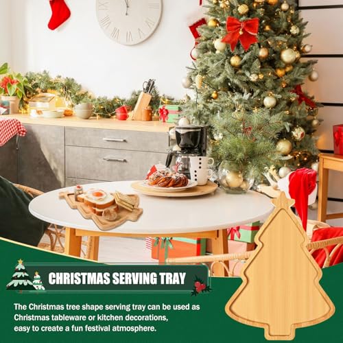 Christmas Tree Wooden Serving Tray Bamboo Platter Wooden Snack Cheese Charcuterie Board for Xmas Holiday Housewarming Present