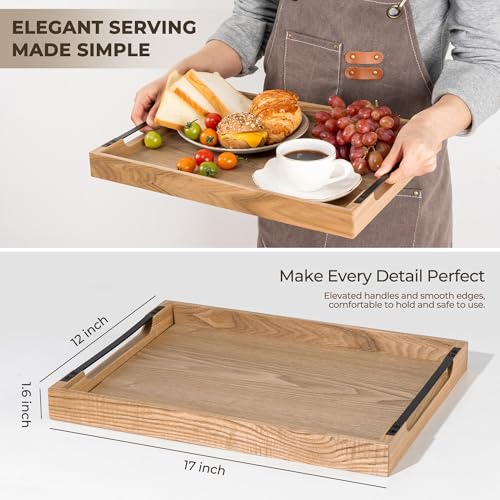 Wooden Serving Tray with Metal Handles