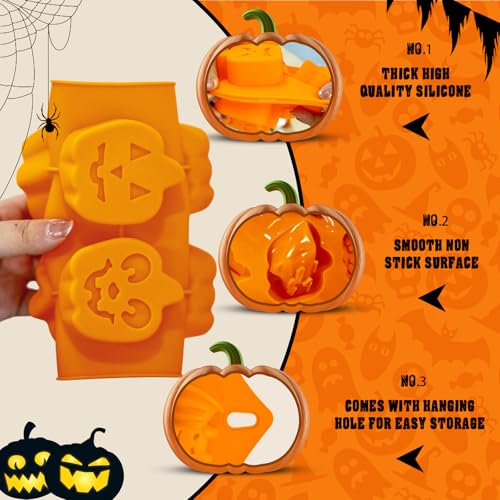 Halloween Silicone Molds Set 19 Shapes Large Baking Molds Pack of 4 Including Pumpkin Skull Ghost Bat Hat Spider Web House Molds (4 Count)