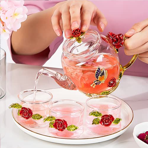xixi home Red rose tea set suit、teapot heat