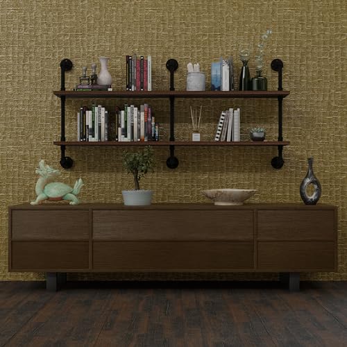 Industrial Pipe Wall Shelves Pipe Shelving with Real Wood Plank 60 Inches