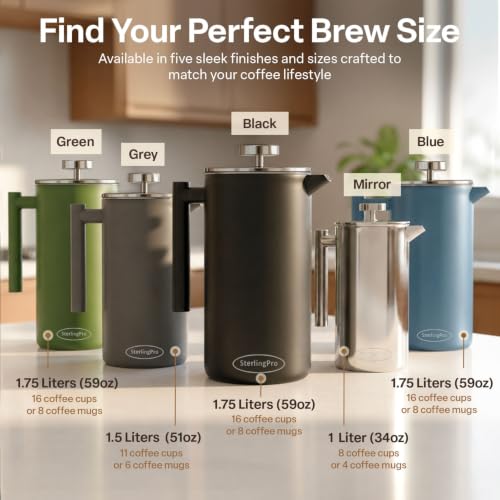 Non Toxic Insulated Stainless Steel French Press Coffee Maker 34oz