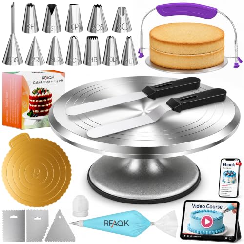 50PCs Cake Decorating Supplies Kit with 12" Aluminum Rotating Cake Turntable Stand