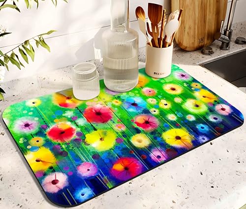 Dish Drying Mat for Kitchen Counter 20x12in Washable Quick Dish Drying Pad Rubber Backed Absorbent Draining Mat Fit Kitchen Counter