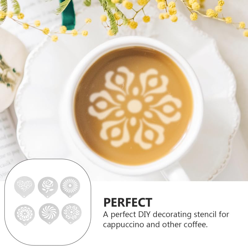 6 Pcs Coffee Stencils Diy Coffee Decorating Moulds for Cappuccino Latte Art Cupcakes Oatmeal Hot Chocolate Easy