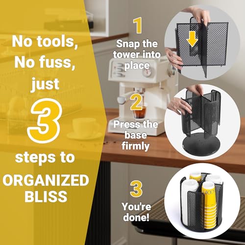 4 Compartment Rotating Paper Cup Holder & Coffee Cup Lid Storage Dispenser