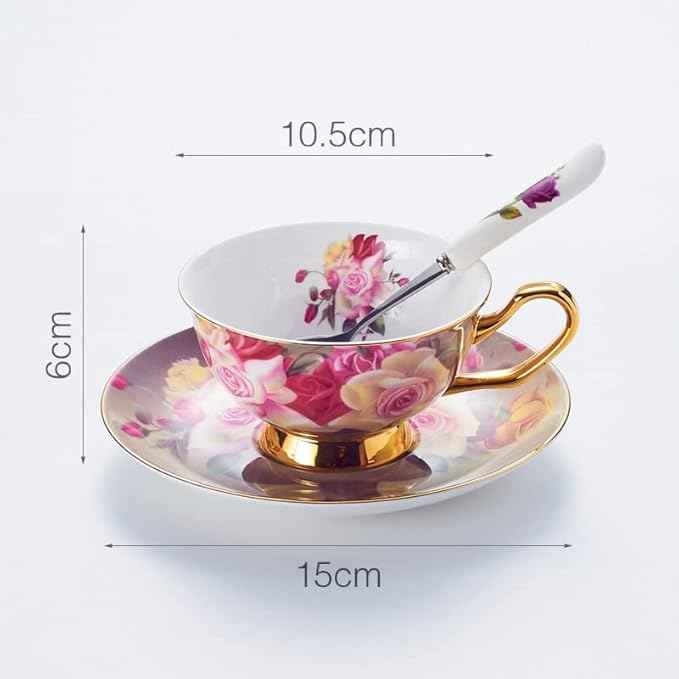 Coffee Mugs Rose Bone China Tea Cup Saucer Spoon Set 200ml Advanced Porcelain Coffee Cup British Cafe Afternoon Teacup Drop Shipping Mug Set (Color : 2Cups n Holder)