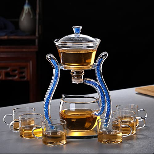 Lazy Kungfu Glass Tea Set Semi Automatic Drip Rotating with Infuser Glass Teapot Set