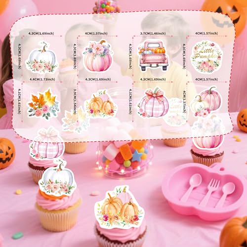 72Pcs Edible Pumpkin Cupcake Toppers Autumn Thanksgiving Theme Party Wafer Paper Flowers Pumpkin Cupcake Toppers Baby Gender Reveal Party Supplies