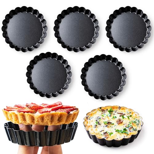 8 Pack Mini Tart Pans 4 Inch with Removable Bottom Round Nonstick Deep Quiche Pan