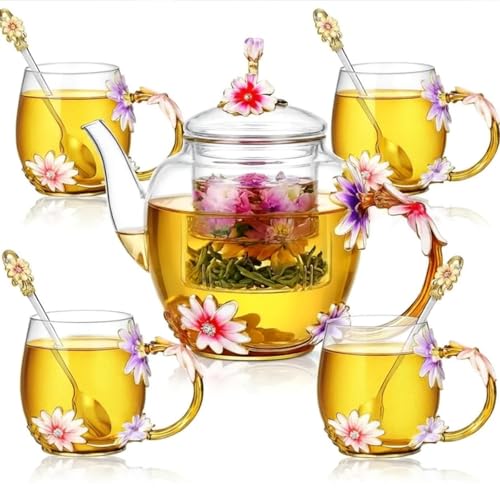 5 Pcs Floral Glass Tea Set (5 Count)