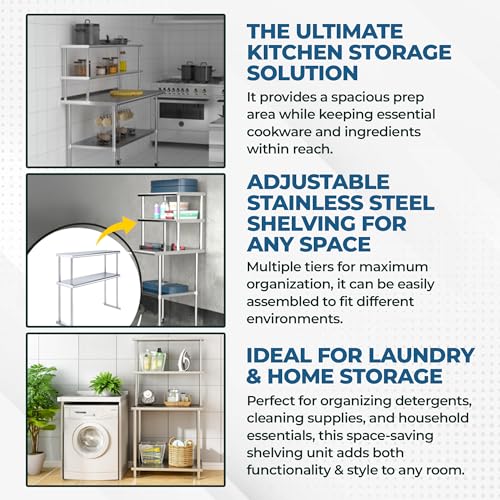 NSF Certified 18 Gauge Heavy Duty Stainless Steel Double overshelf with Brackets for Kitchens