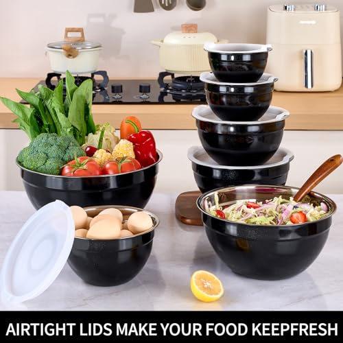 Black Mixing Bowls with Lids Set of 7