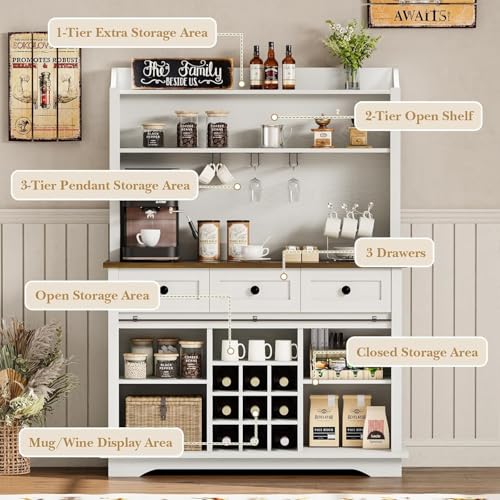 63 Inch Tall Coffee Bar Cabinet with 3