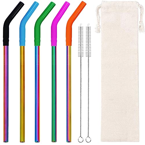Reusable Stainless Steel Straws Metal Straw with Silicone Tip 5 Pcs 8mm Wide for 20