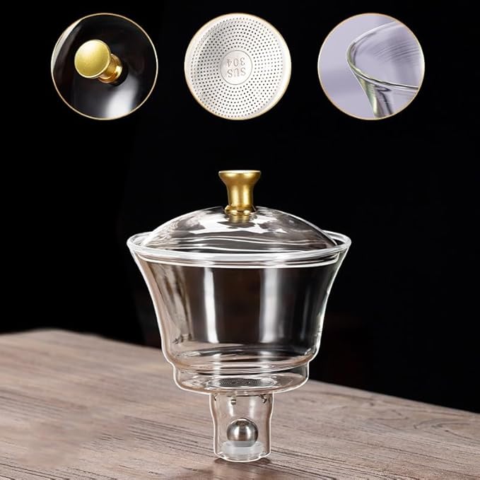 Glass Teapot Set with Infuser Semi Automatic Tea Set Lazy Kungfu Attraction Drip Rotating Magic Teapot Set (Peacock)