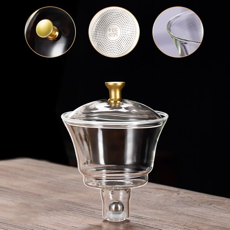 Glass Teapot Set with Infuser Semi Automatic Tea Set Lazy Kungfu Attraction Drip Rotating Magic Teapot Set