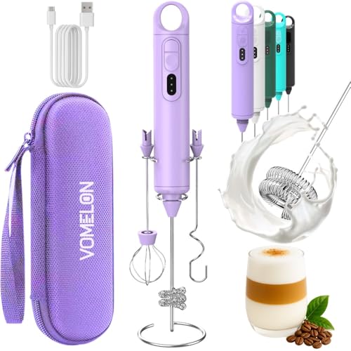 Rechargeable Milk Frother Handheld 3 Speed Coffee Foamer [3 Whisk] Electric Drink Mixer for Latte