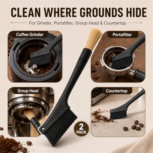2 Pack Dual Ended Coffee Grinder & Espresso Machine Cleaning Brush