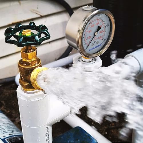 2-1/2inch Dial Size, Liquid Filled Pressure Gauge, 0-1000psi/7000kpa, 304 Stainless Steel Case, 1/4inchNPT Lower Mount