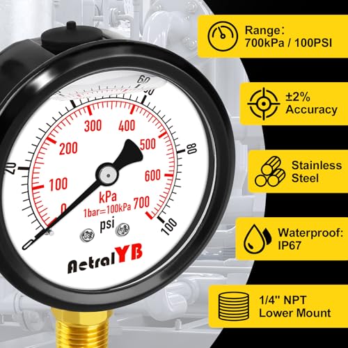 100Psi 2.5Inch Lower Mount Water Pressure Gauge 1