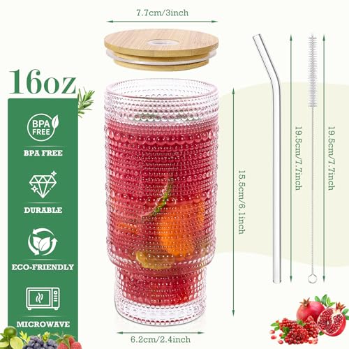 16 Oz Glass Cup with Lid and Straw