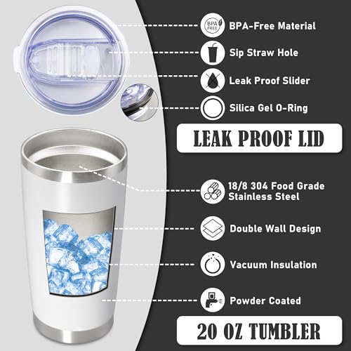 20oz Tumbler Insulated Coffee Tumblers with Lid Stainless Steel White 8P (8 Count)