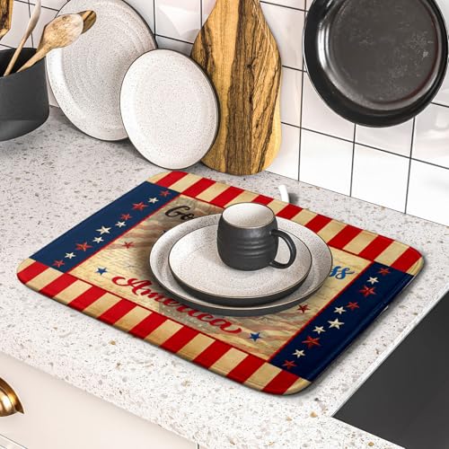 4th of July God Bless Dish Drying Mat for Kitchen Counter